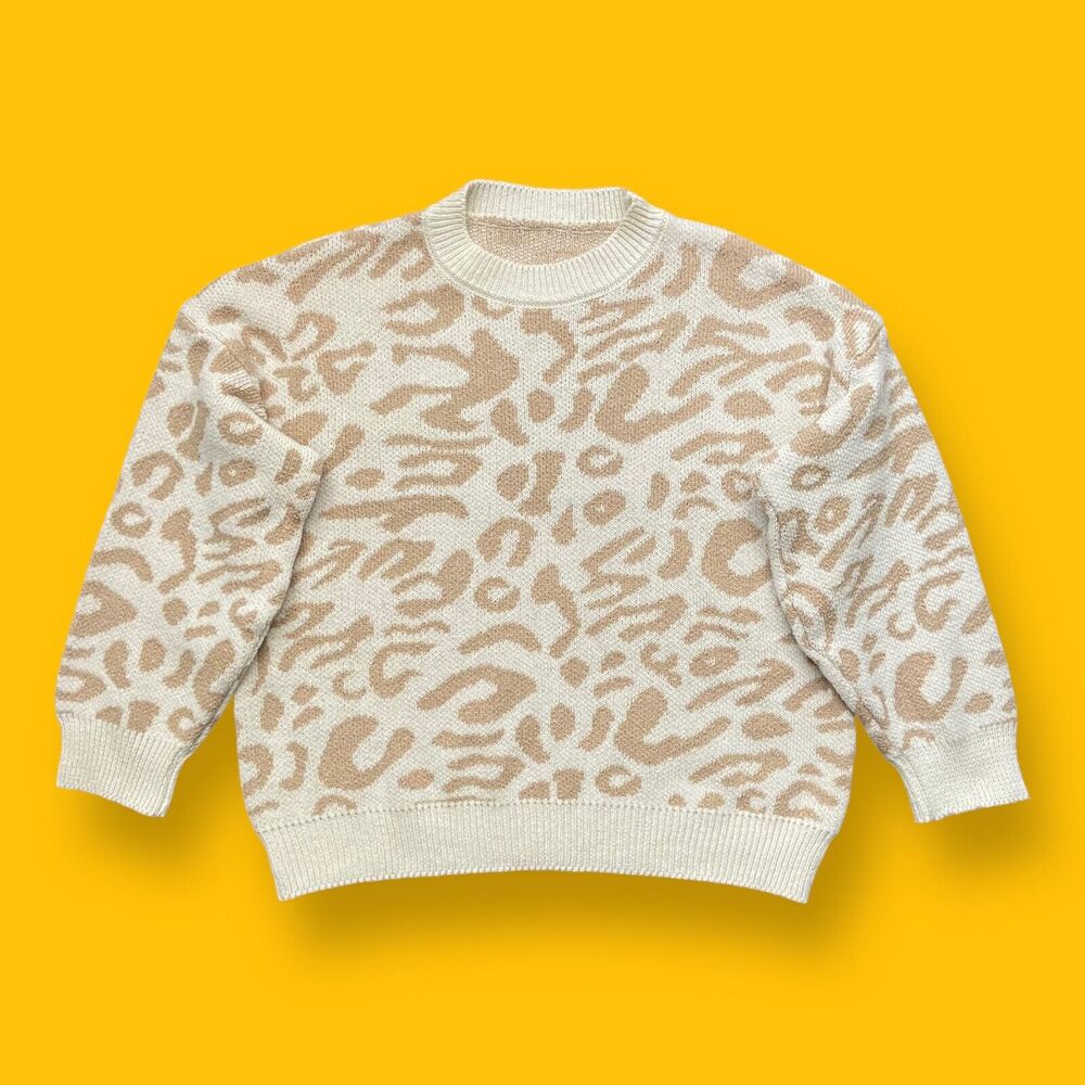 Vintage Animal Print Knit Sweater Crewneck Pullover 90s y2k Womens
